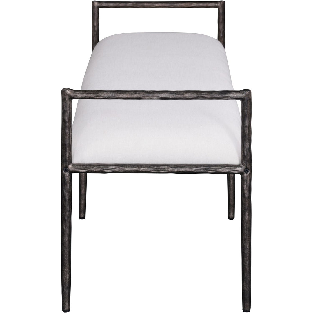 Axis Linen Textured Fabric Upholstered Bench — Cream / Powder Coated Antique Black