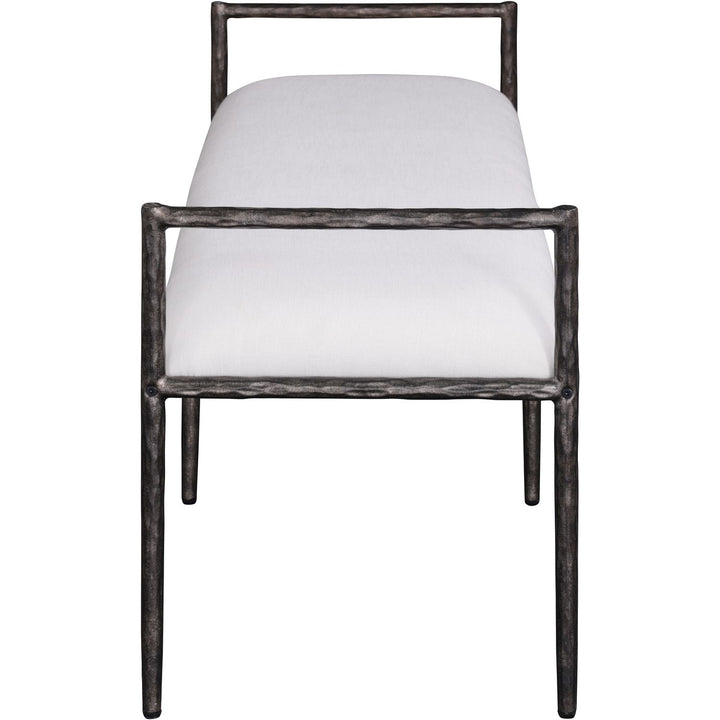 Axis Linen Textured Fabric Upholstered Bench — Cream / Powder Coated Antique Black