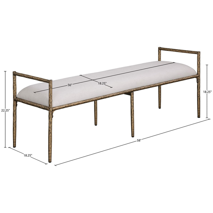 Axis Linen Textured Fabric Upholstered Bench — Beige / Powder Coated Brushed Brass