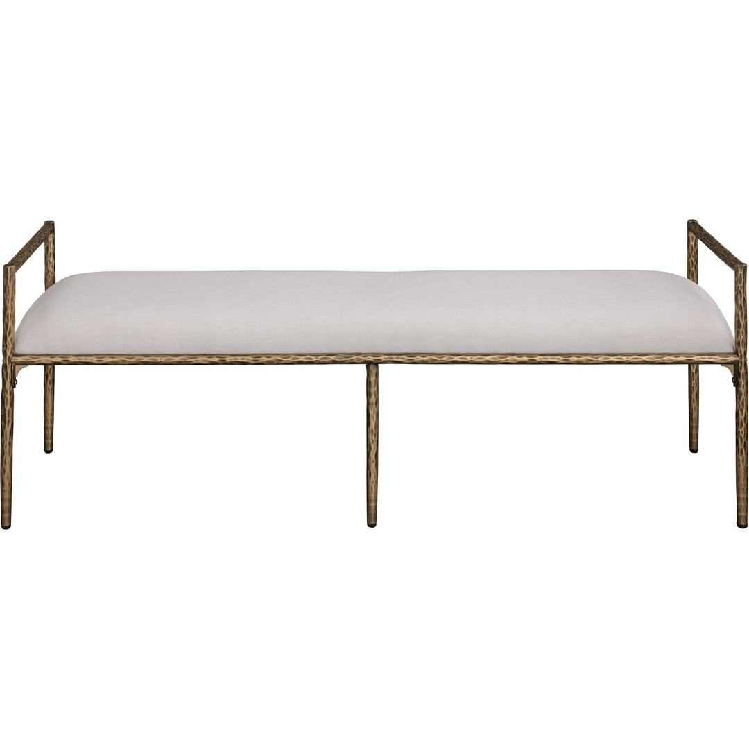 Axis Linen Textured Fabric Upholstered Bench — Beige / Powder Coated Brushed Brass