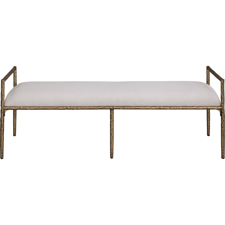 Axis Linen Textured Fabric Upholstered Bench — Beige / Powder Coated Brushed Brass