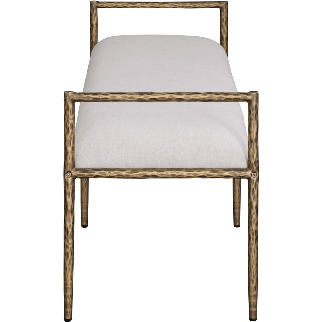 Axis Linen Textured Fabric Upholstered Bench — Beige / Powder Coated Brushed Brass