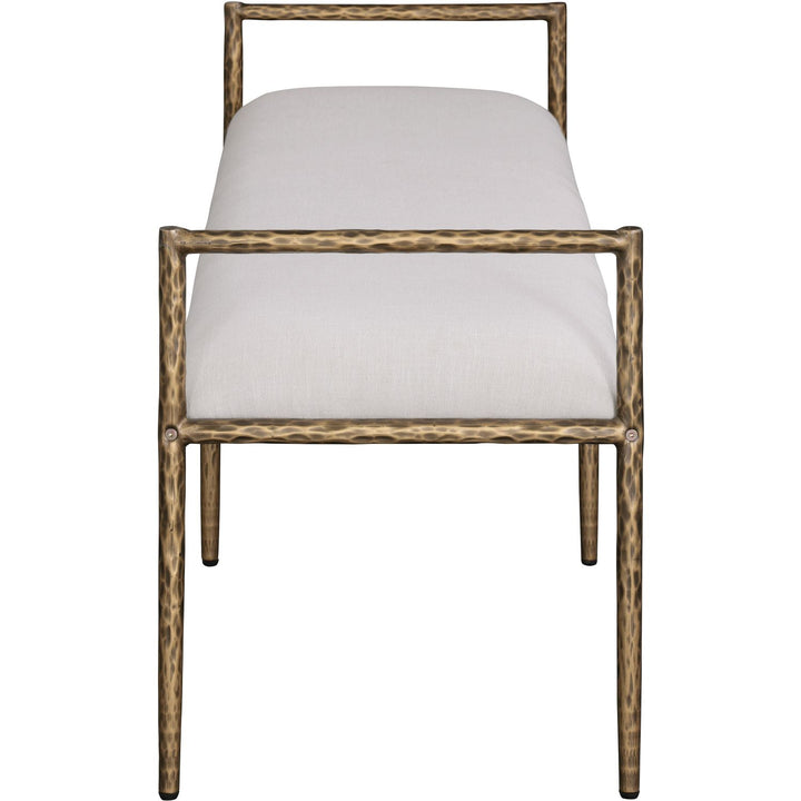 Axis Linen Textured Fabric Upholstered Bench — Beige / Powder Coated Brushed Brass