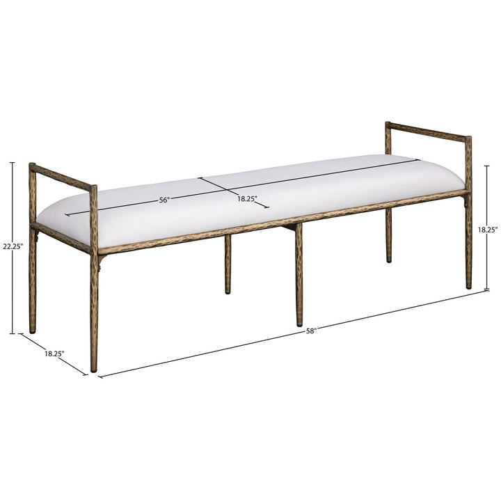 Axis Linen Textured Fabric Upholstered Bench — Cream / Powder Coated Brushed Brass