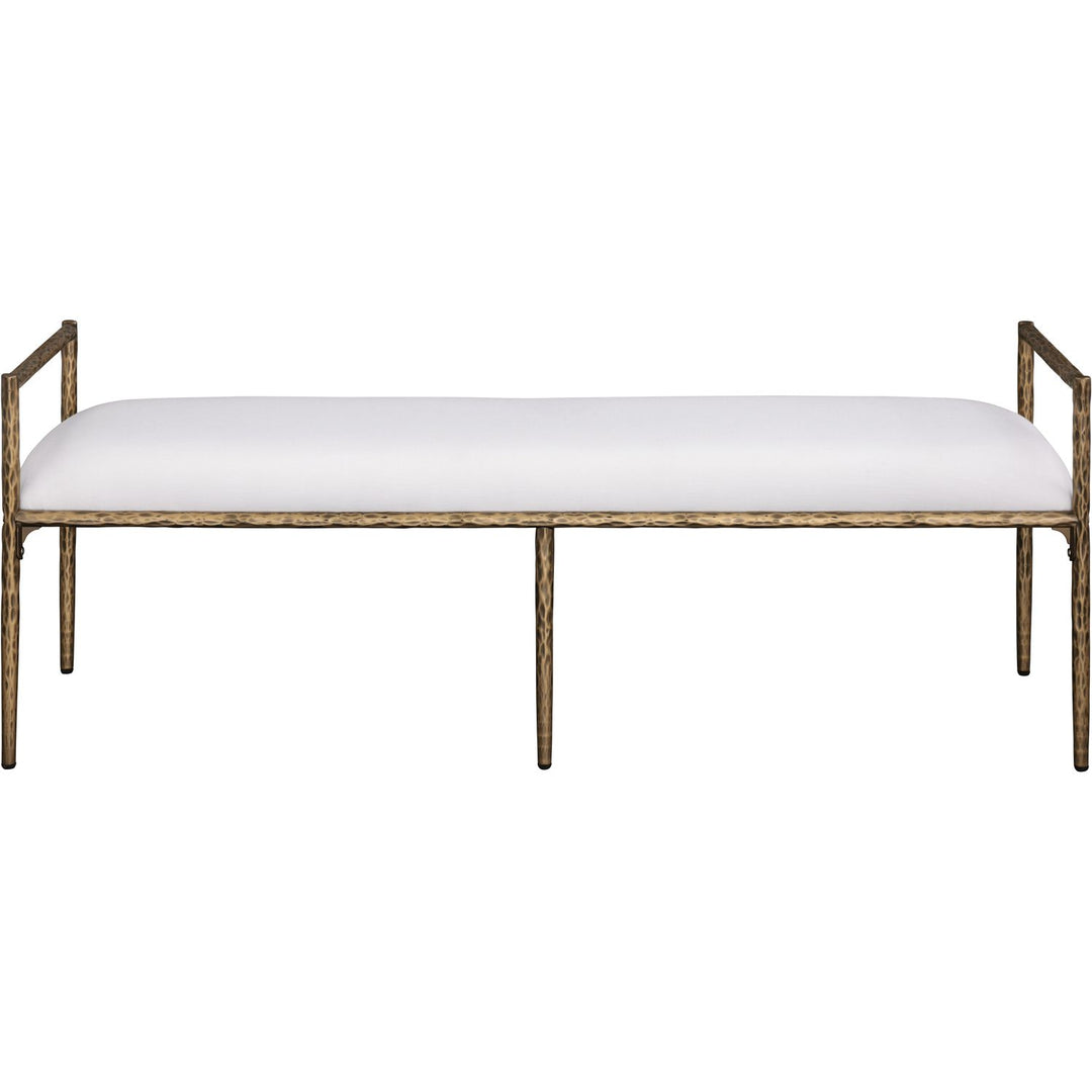 Axis Linen Textured Fabric Upholstered Bench — Cream / Powder Coated Brushed Brass