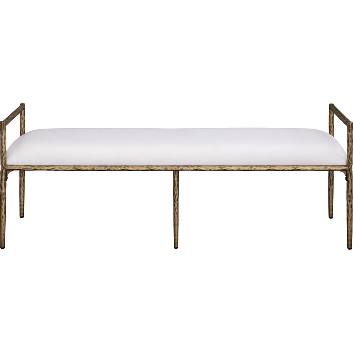 Axis Linen Textured Fabric Upholstered Bench — Cream / Powder Coated Brushed Brass