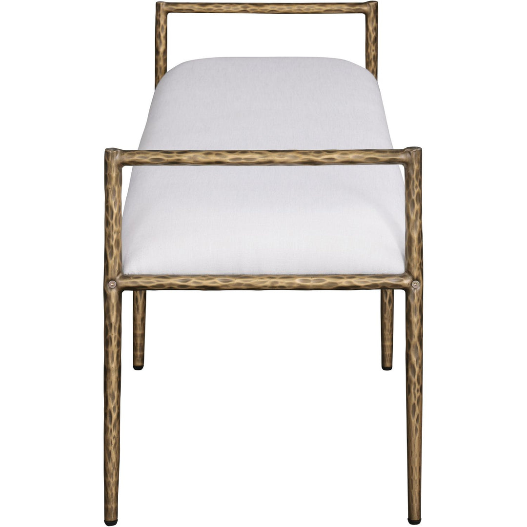 Axis Linen Textured Fabric Upholstered Bench — Cream / Powder Coated Brushed Brass