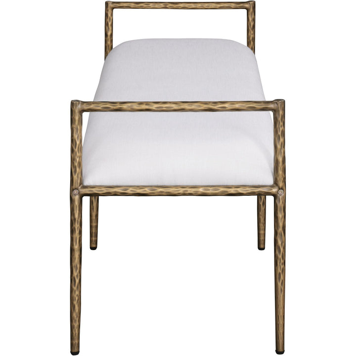 Axis Linen Textured Fabric Upholstered Bench — Cream / Powder Coated Brushed Brass