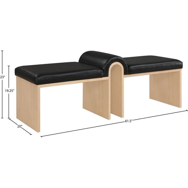 Delphine Vegan Leather Upholstered Bench — Black / Natural