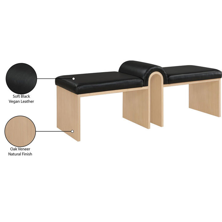 Delphine Vegan Leather Upholstered Bench — Black / Natural