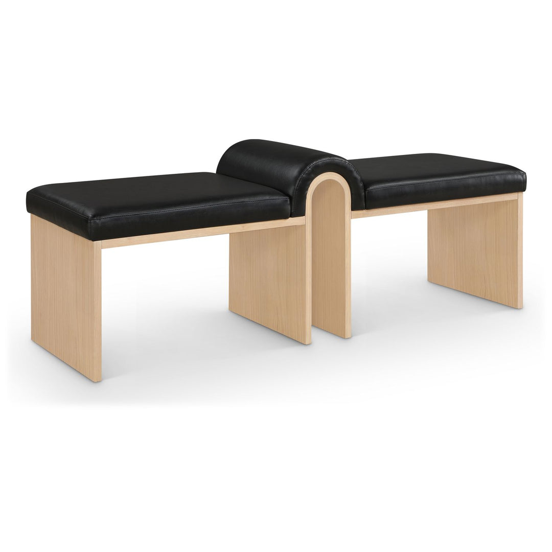 Delphine Vegan Leather Upholstered Bench — Black / Natural
