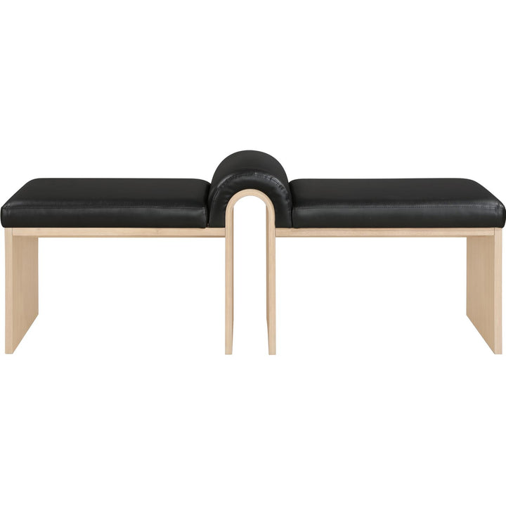 Delphine Vegan Leather Upholstered Bench — Black / Natural