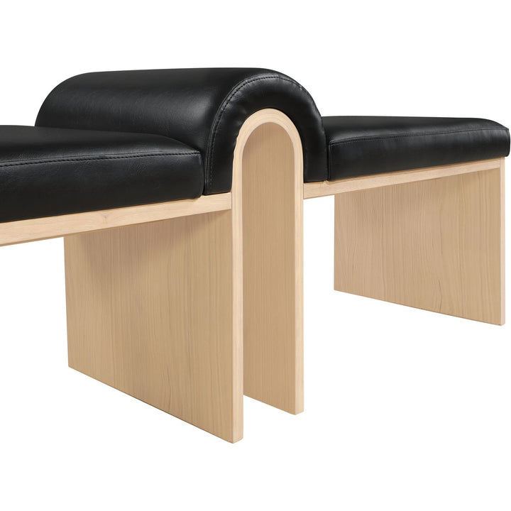 Delphine Vegan Leather Upholstered Bench — Black / Natural