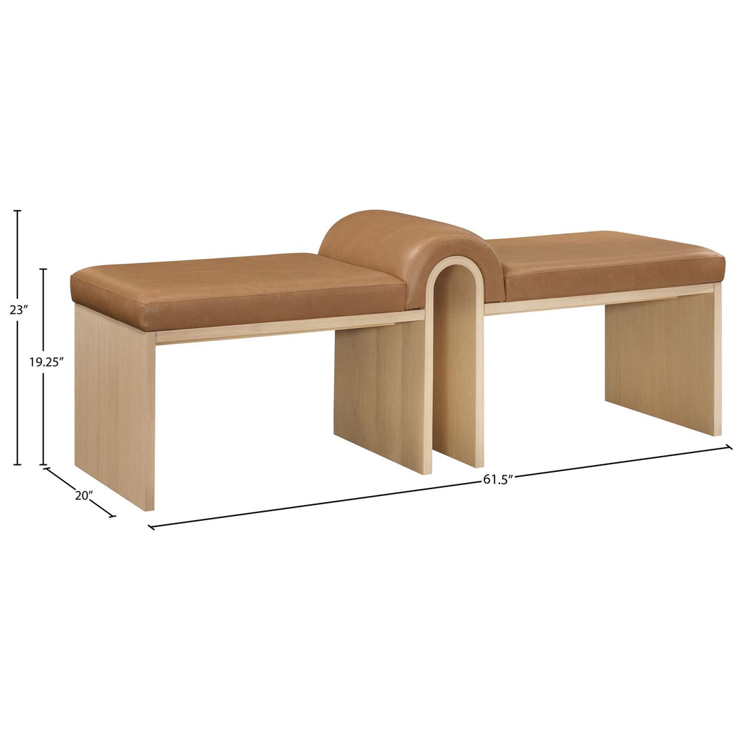 Delphine Vegan Leather Upholstered Bench — Cognac / Natural