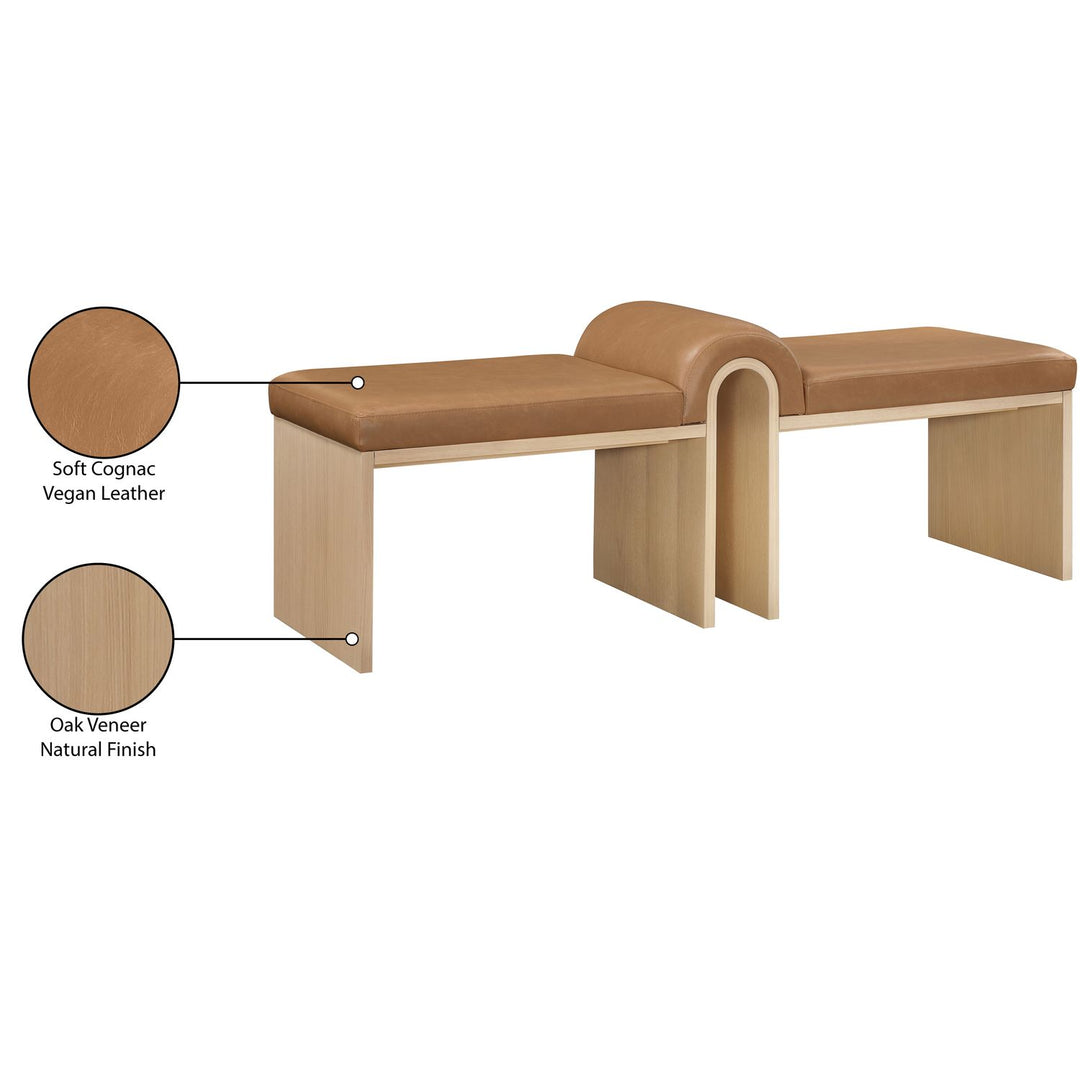 Delphine Vegan Leather Upholstered Bench — Cognac / Natural