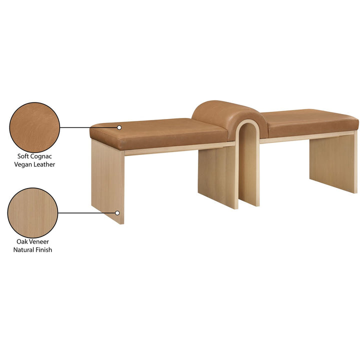 Delphine Vegan Leather Upholstered Bench — Cognac / Natural