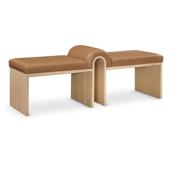 Delphine Vegan Leather Upholstered Bench — Cognac / Natural
