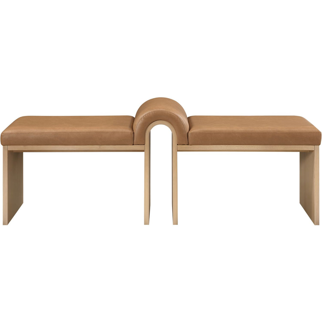 Delphine Vegan Leather Upholstered Bench — Cognac / Natural