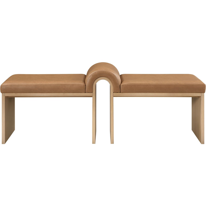 Delphine Vegan Leather Upholstered Bench — Cognac / Natural