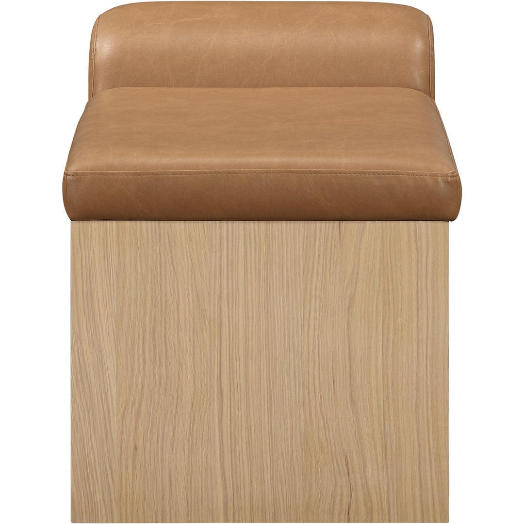 Delphine Vegan Leather Upholstered Bench — Cognac / Natural