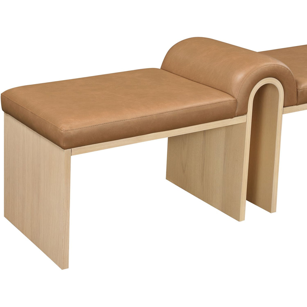 Delphine Vegan Leather Upholstered Bench — Cognac / Natural