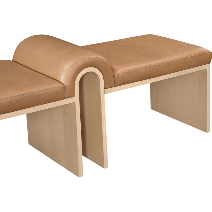 Delphine Vegan Leather Upholstered Bench — Cognac / Natural