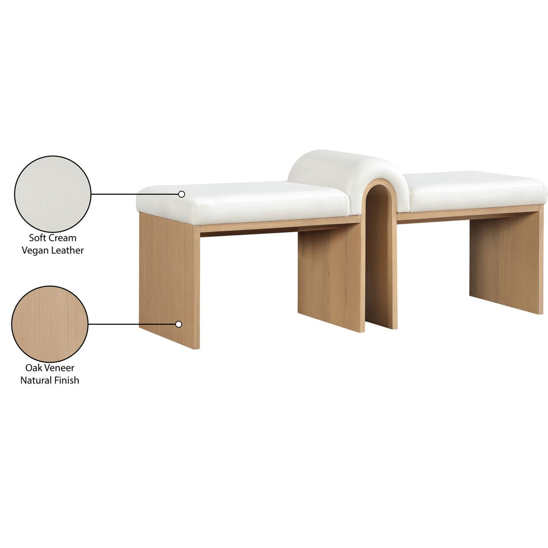 Delphine Vegan Leather Upholstered Bench — Cream / Natural