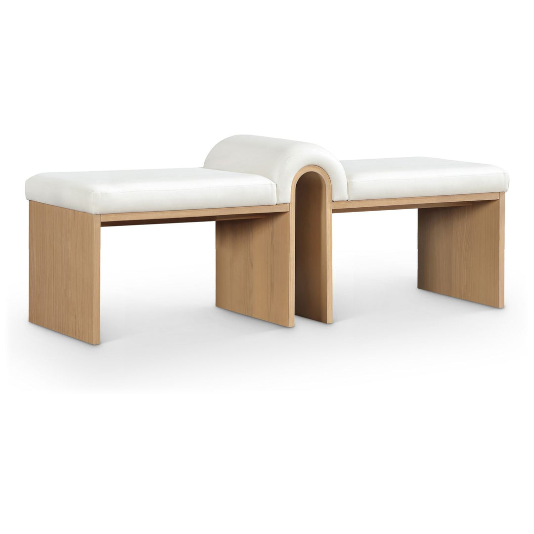 Delphine Vegan Leather Upholstered Bench — Cream / Natural
