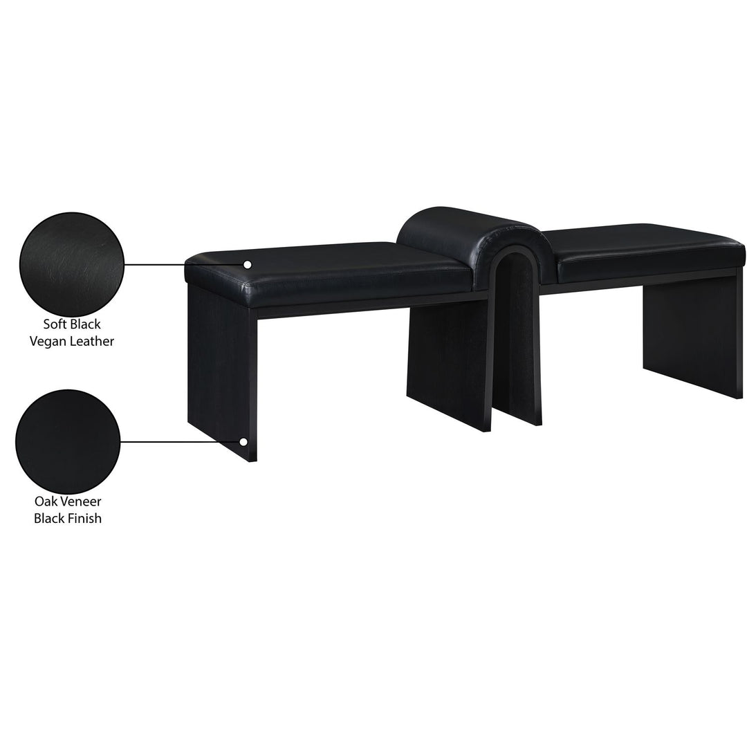 Delphine Vegan Leather Upholstered Bench — Black / Black