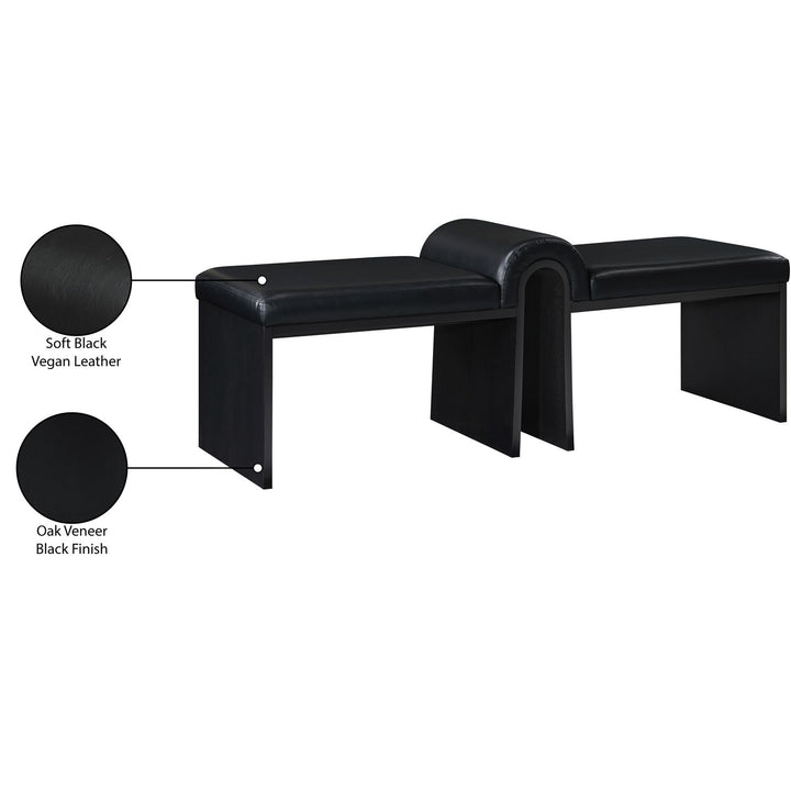 Delphine Vegan Leather Upholstered Bench — Black / Black