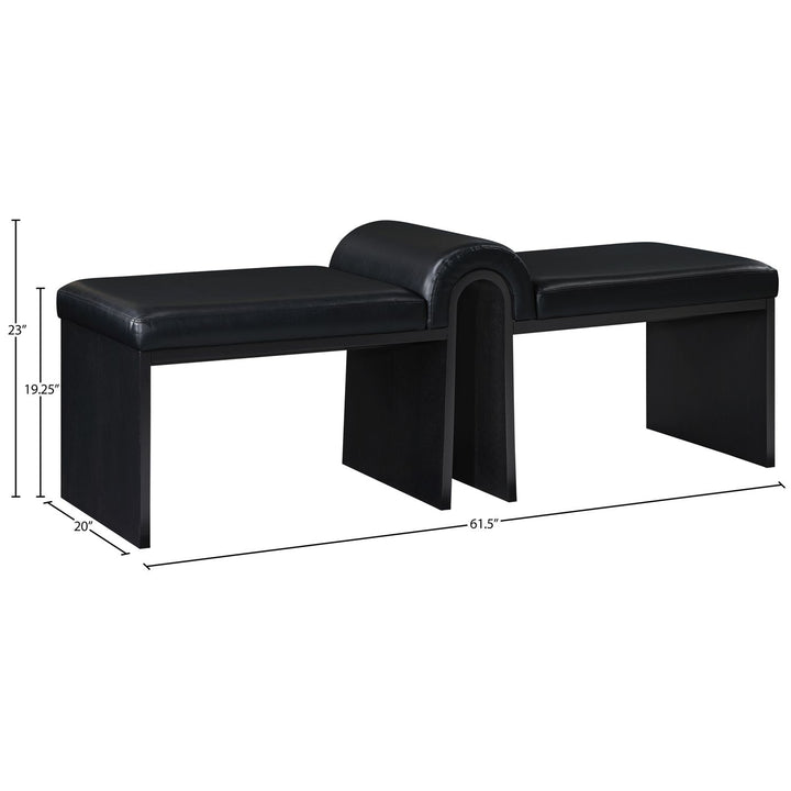 Delphine Vegan Leather Upholstered Bench — Black / Black