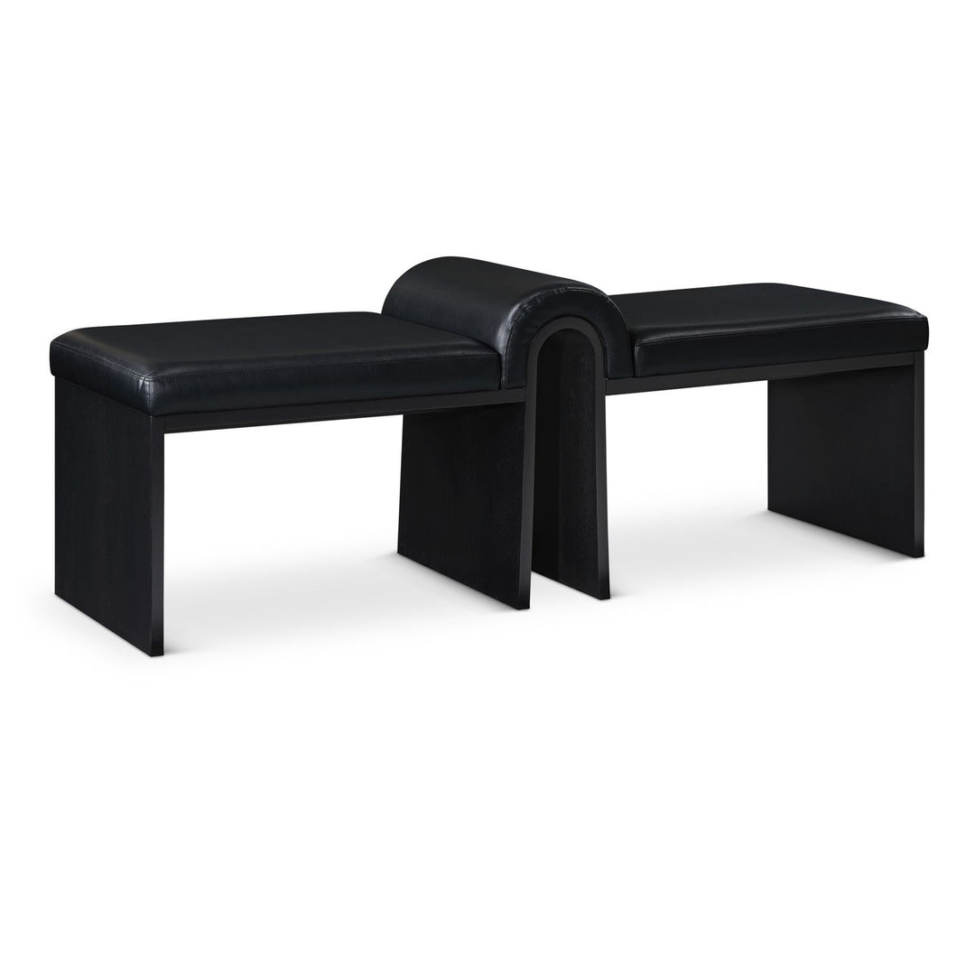 Delphine Vegan Leather Upholstered Bench — Black / Black