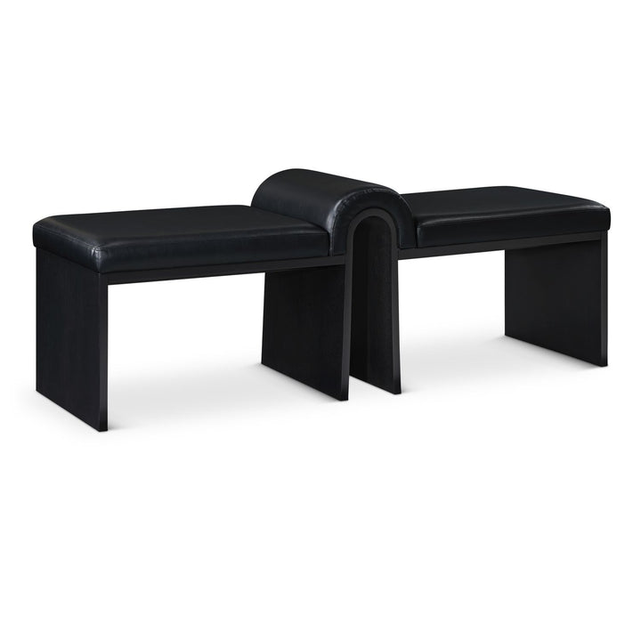 Delphine Vegan Leather Upholstered Bench — Black / Black