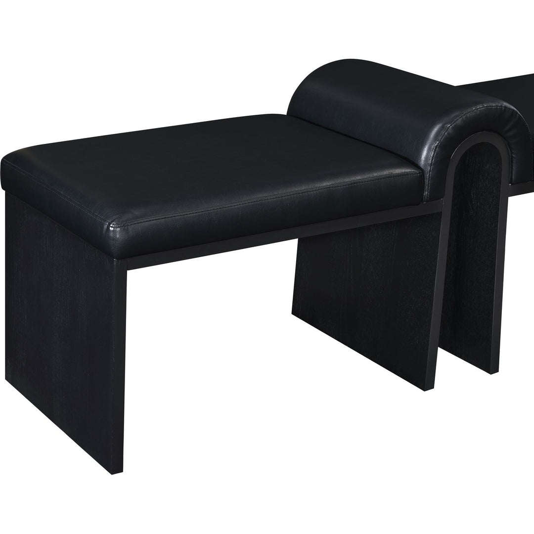 Delphine Vegan Leather Upholstered Bench — Black / Black