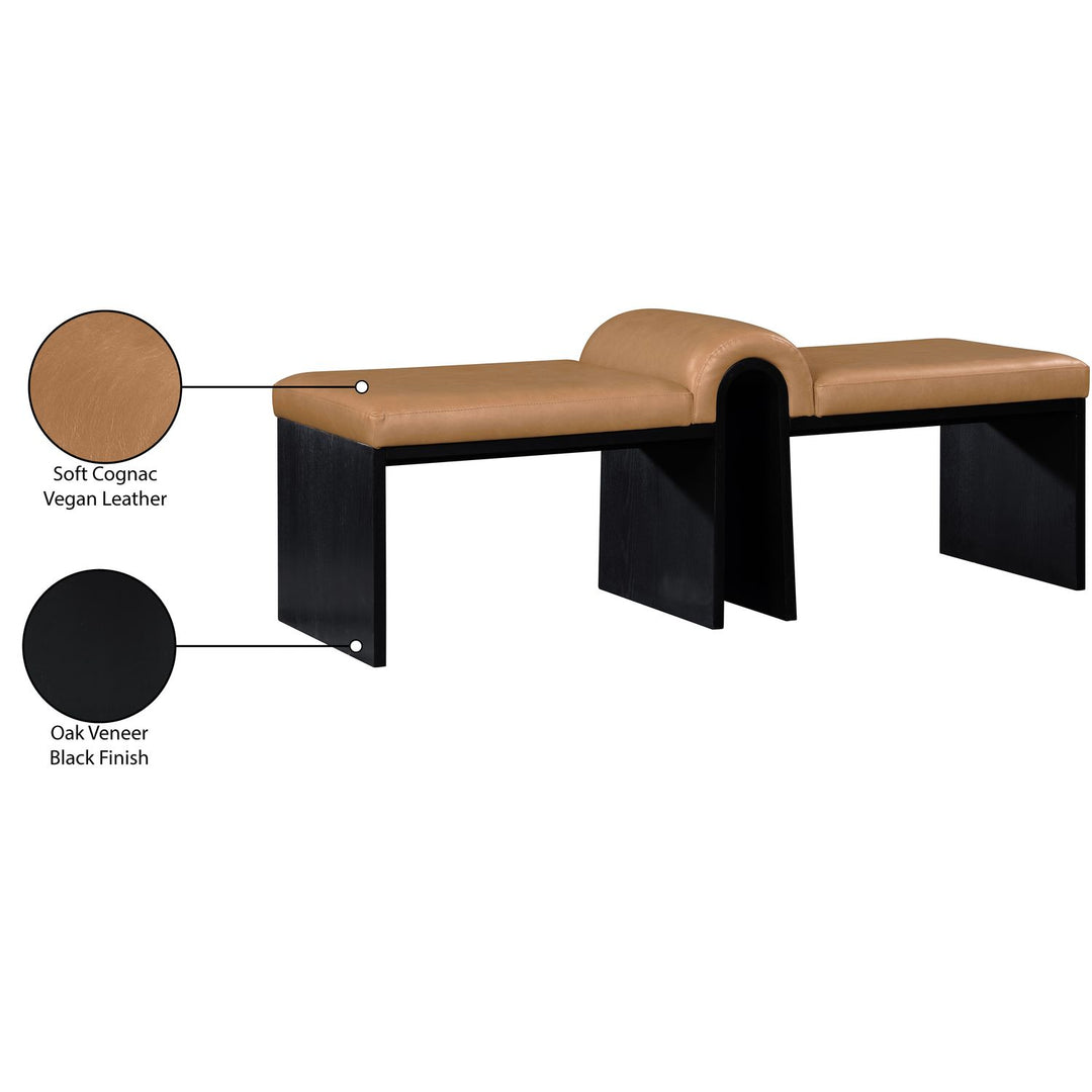 Delphine Vegan Leather Upholstered Bench — Cognac / Black