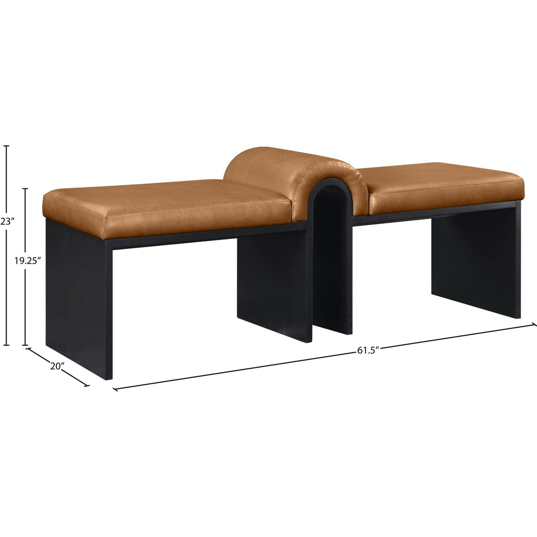 Delphine Vegan Leather Upholstered Bench — Cognac / Black