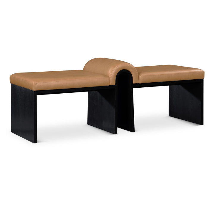 Delphine Vegan Leather Upholstered Bench — Cognac / Black