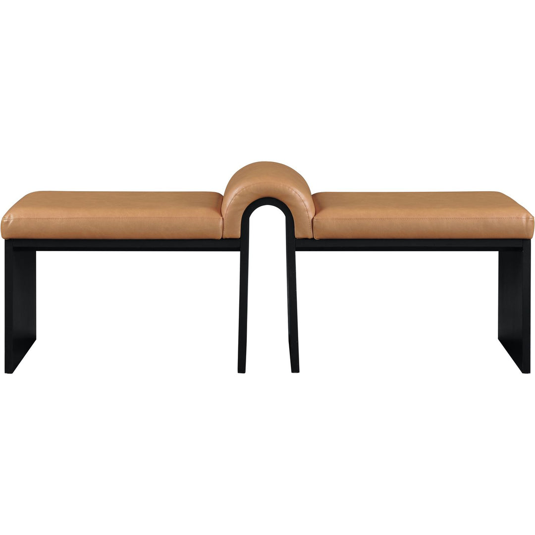 Delphine Vegan Leather Upholstered Bench — Cognac / Black