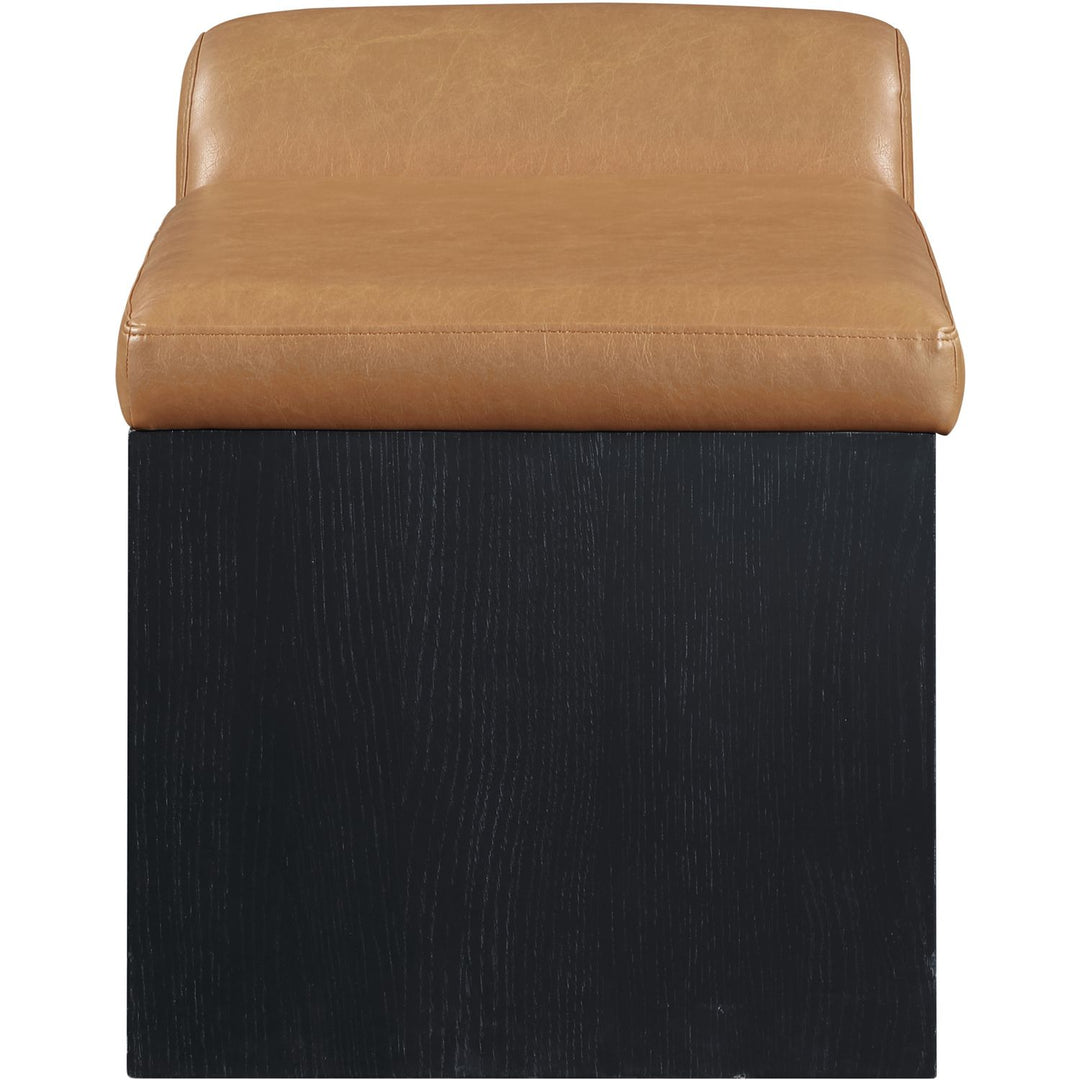 Delphine Vegan Leather Upholstered Bench — Cognac / Black