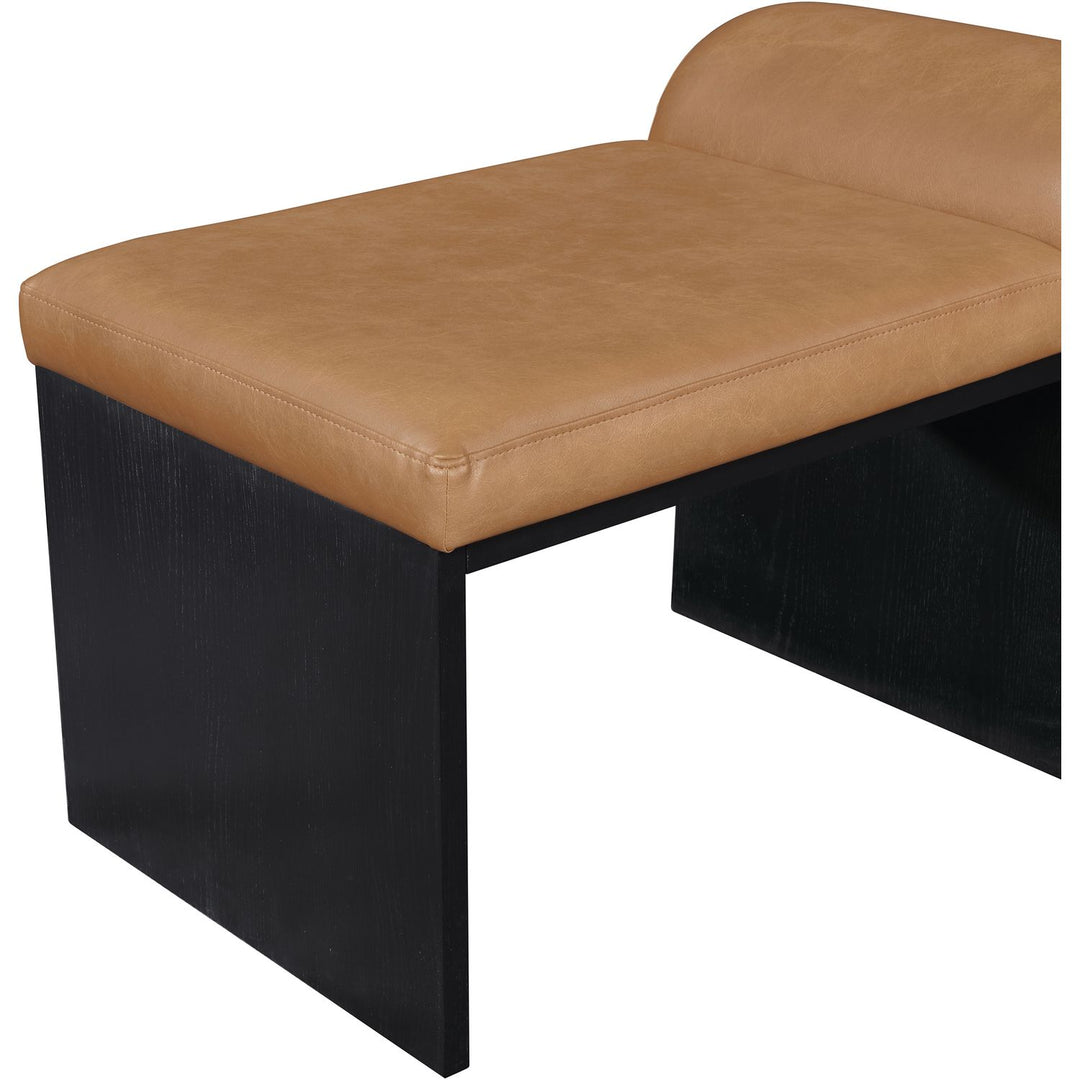 Delphine Vegan Leather Upholstered Bench — Cognac / Black