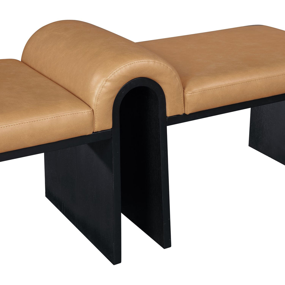 Delphine Vegan Leather Upholstered Bench — Cognac / Black
