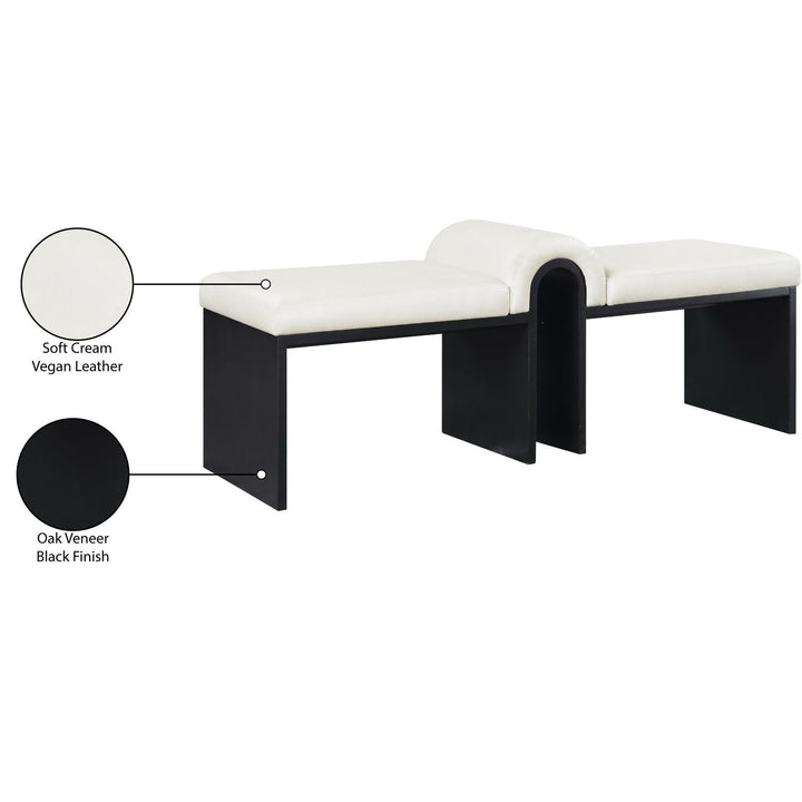 Delphine Vegan Leather Upholstered Bench — Cream / Black