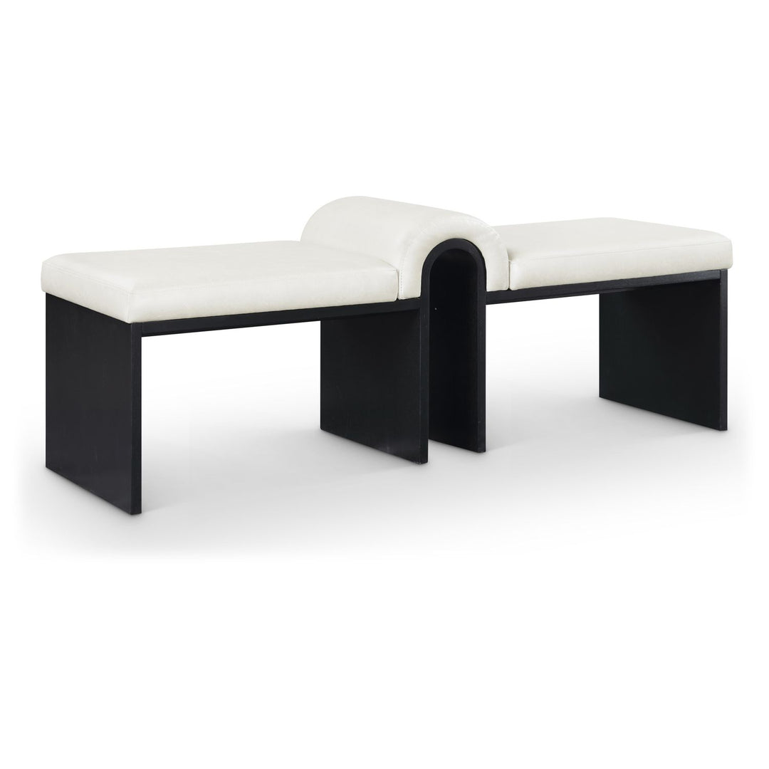 Delphine Vegan Leather Upholstered Bench — Cream / Black