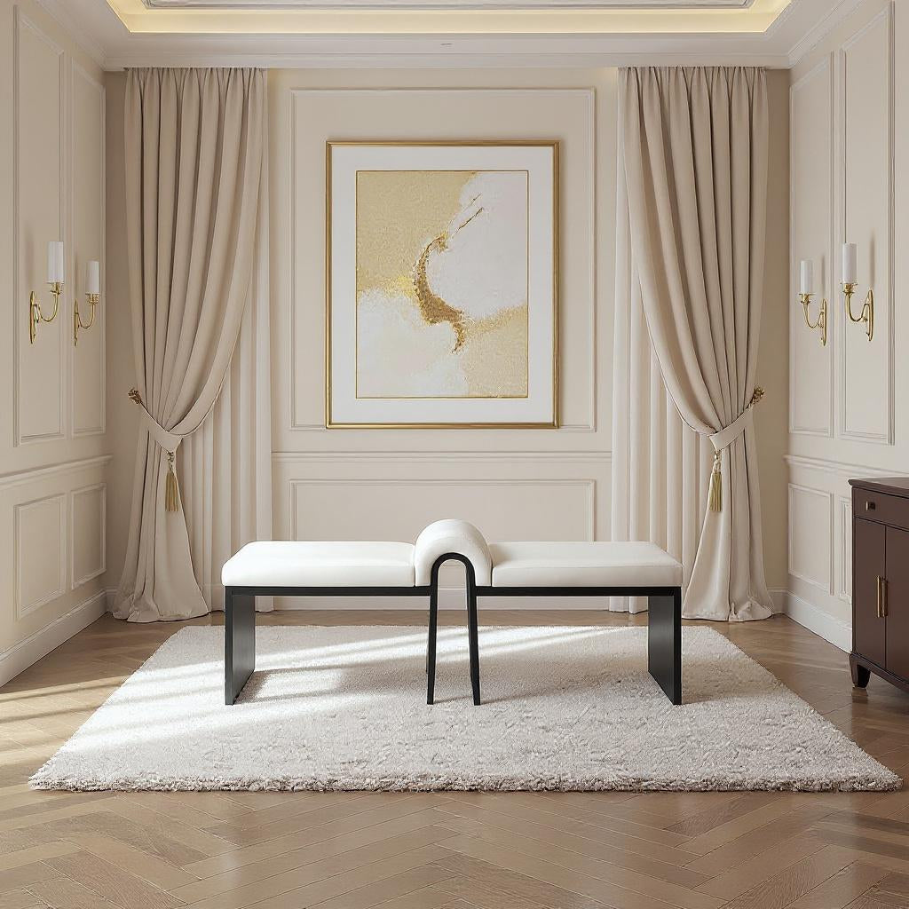 Delphine Vegan Leather Upholstered Bench — Cream / Black