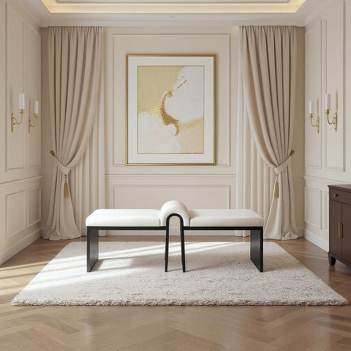 Delphine Vegan Leather Upholstered Bench — Cream / Black