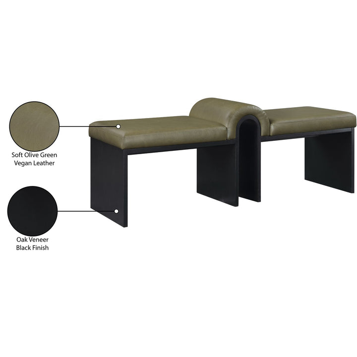Delphine Vegan Leather Upholstered Bench — Olive / Black