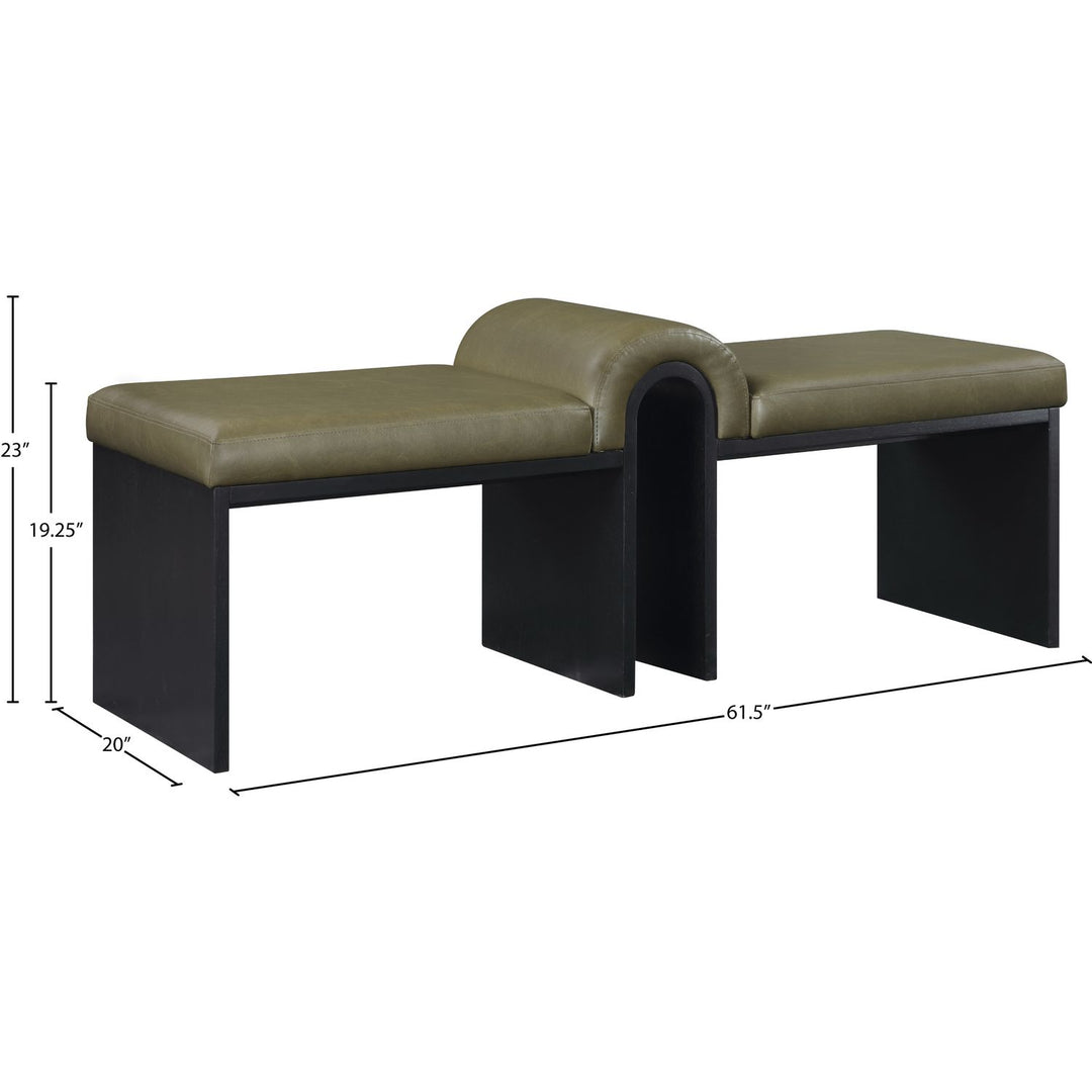 Delphine Vegan Leather Upholstered Bench — Olive / Black