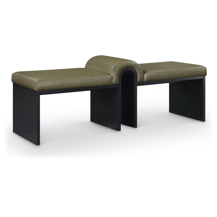 Delphine Vegan Leather Upholstered Bench — Olive / Black