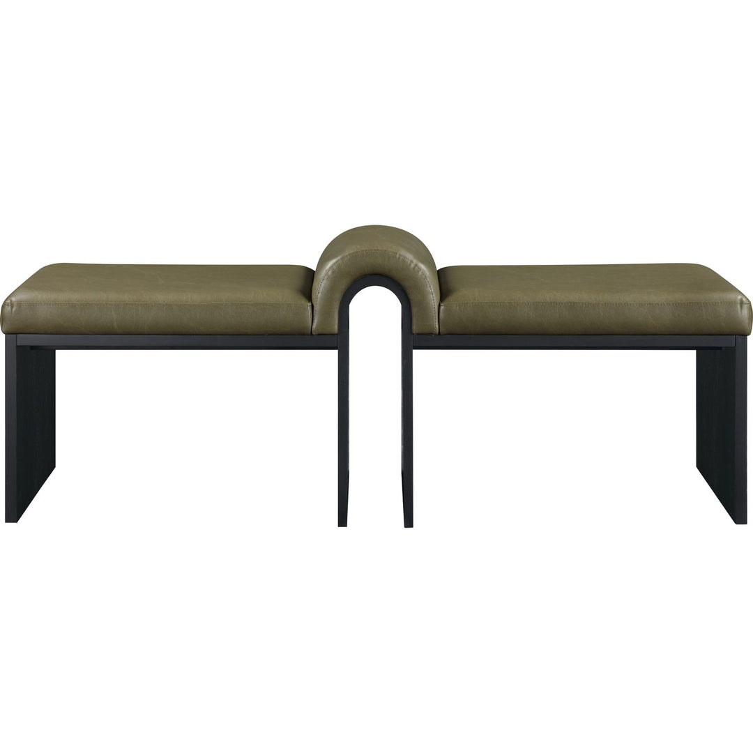 Delphine Vegan Leather Upholstered Bench — Olive / Black
