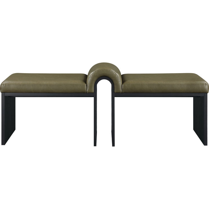 Delphine Vegan Leather Upholstered Bench — Olive / Black